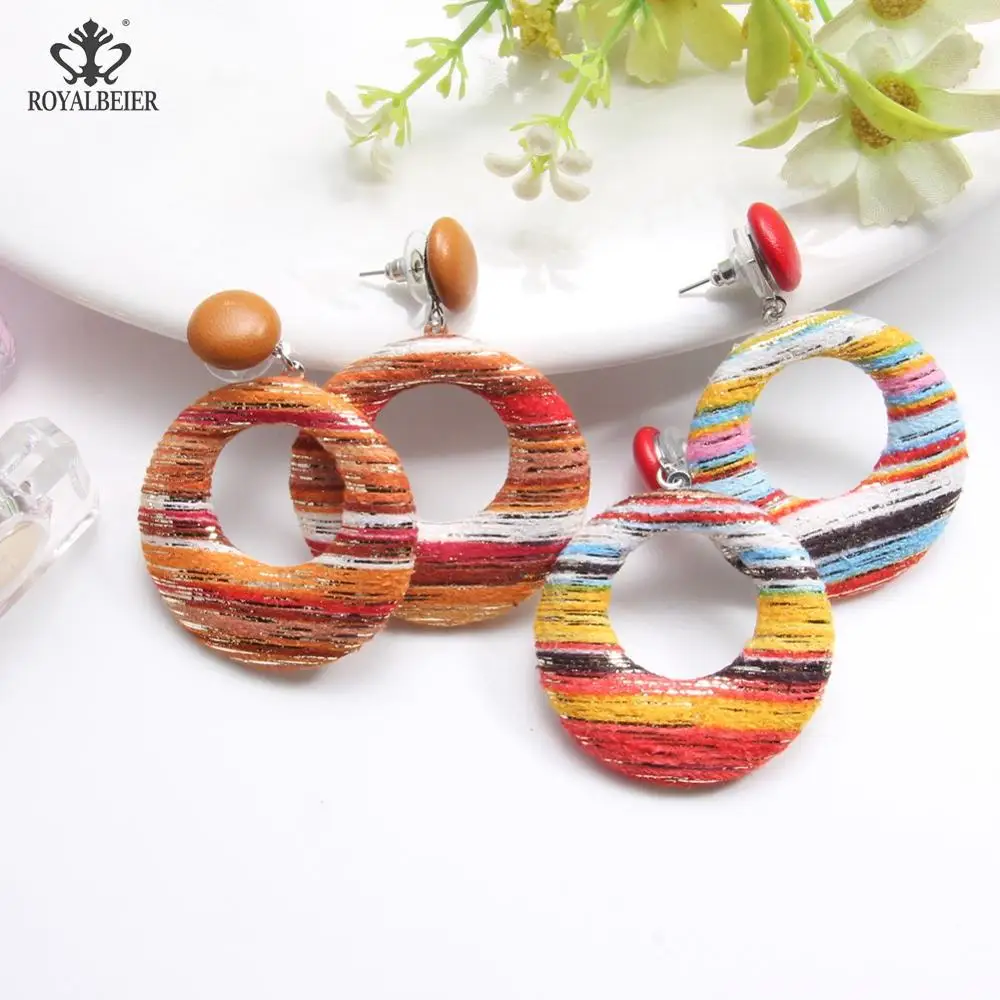 

2019 New Dangle Big Round Fashion Style Drop Earrings Women Jewelry Geometric Hollow Color Cloth Fabric Handmade Earrings
