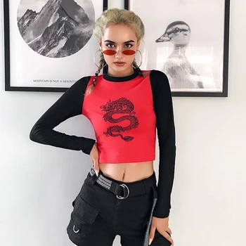 Dragon Printed Streetwear Cropped T-Shirt