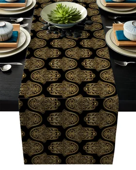 

Retro Black Gold Mandala Black Rustic Table Runner Home Dining Room Decor Table Cloth Wedding Christmas Party Table Runners