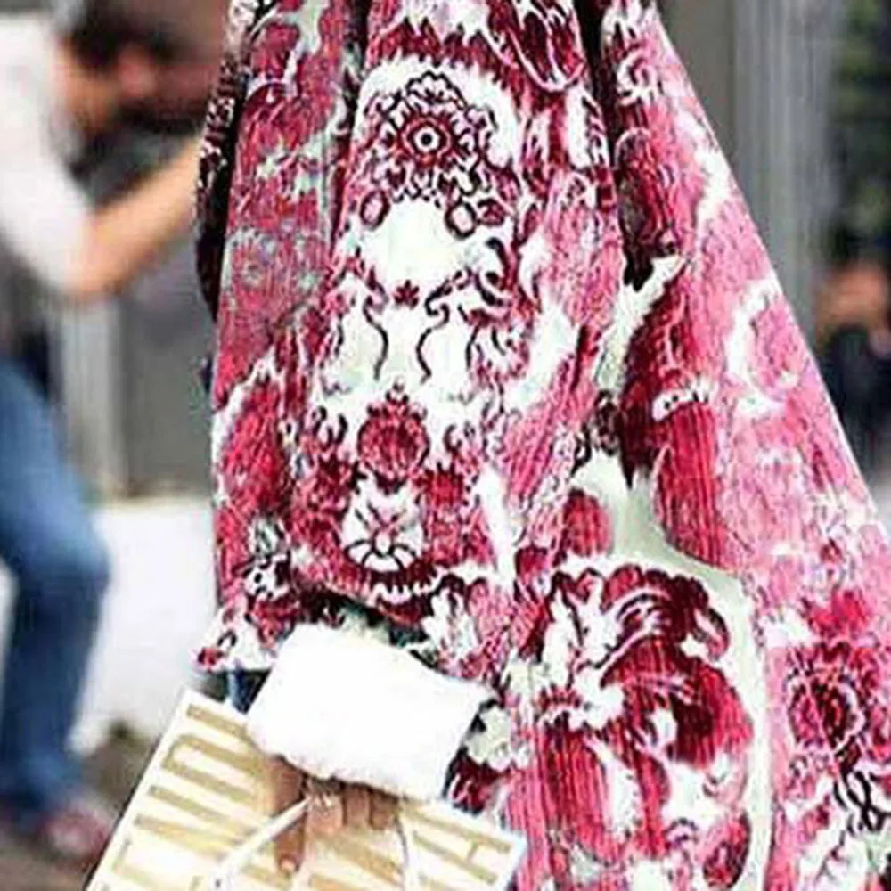 Vintage Floral Print Elegant Trench Coat Women Office Ladies Plus Size Coats Long Overcoat Casual Blue Fashion Outwear Female