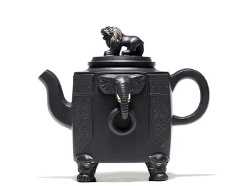 

China Zisha Pottery 460cc BlackClay Hand Drawing Megatron Four Directions TeaPot