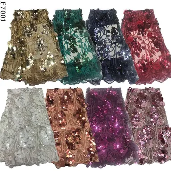 

African Beaded Lace Fabric sequins High Quality Lace Wine Bridal 3D Lace Fabric Nigerian Tulle Mesh Lace Fabrics Material