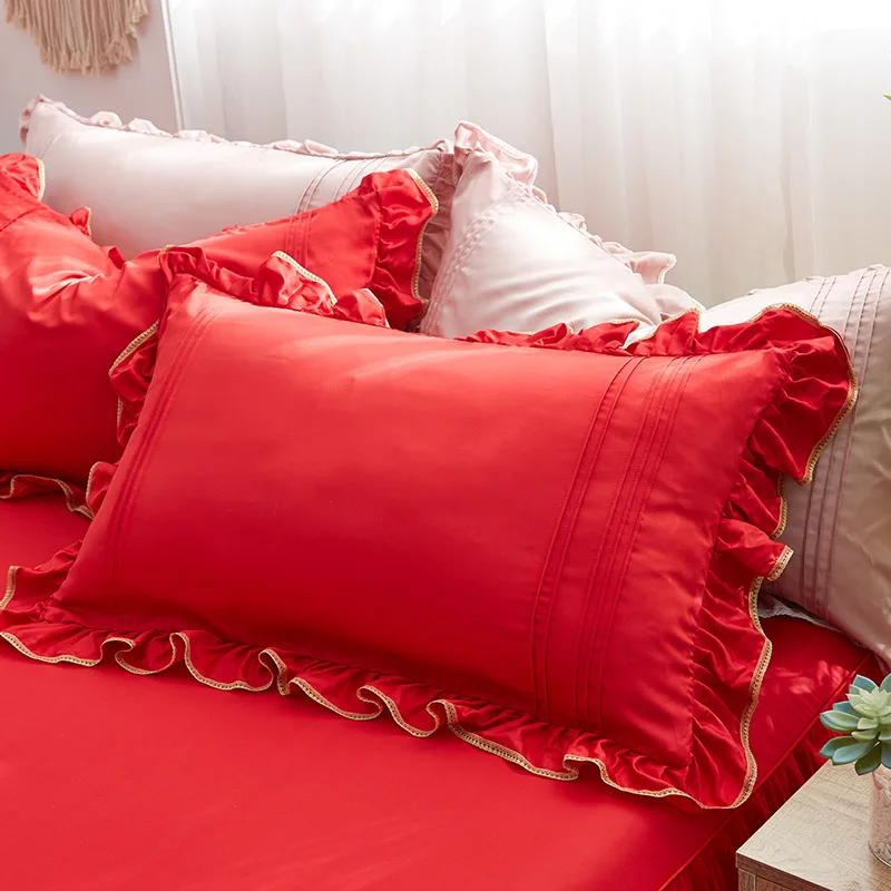 Розовый 4 шт., плиссированный пододеяльник с сердечками, мягкий пододеяльник, корейский набор постельных принадлежностей, юбка-кровать для девочек