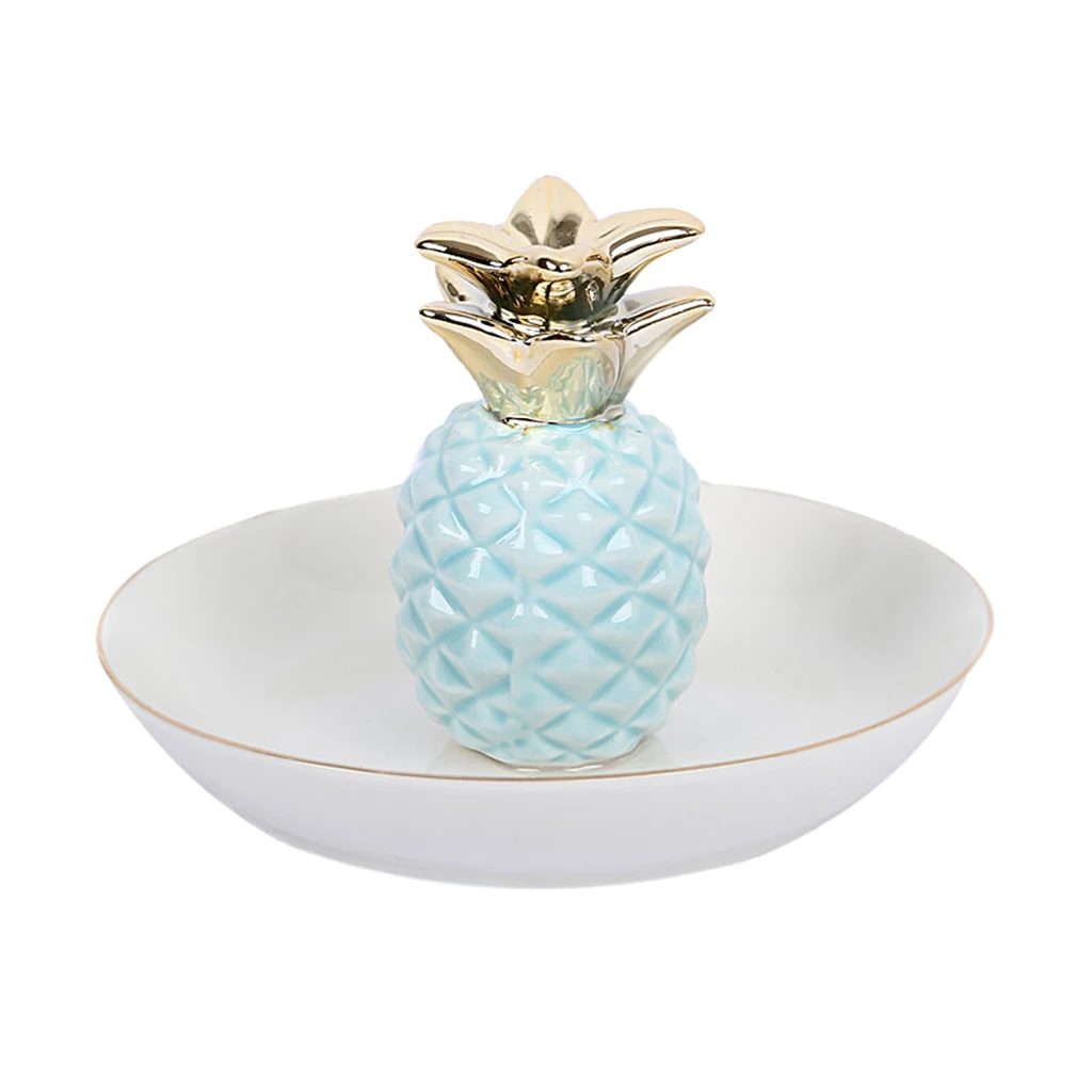 White Porcelain Ceramic with Gold Edge Tray Ananas Dish Key Trinkets Ring Holder Room Decor Plate