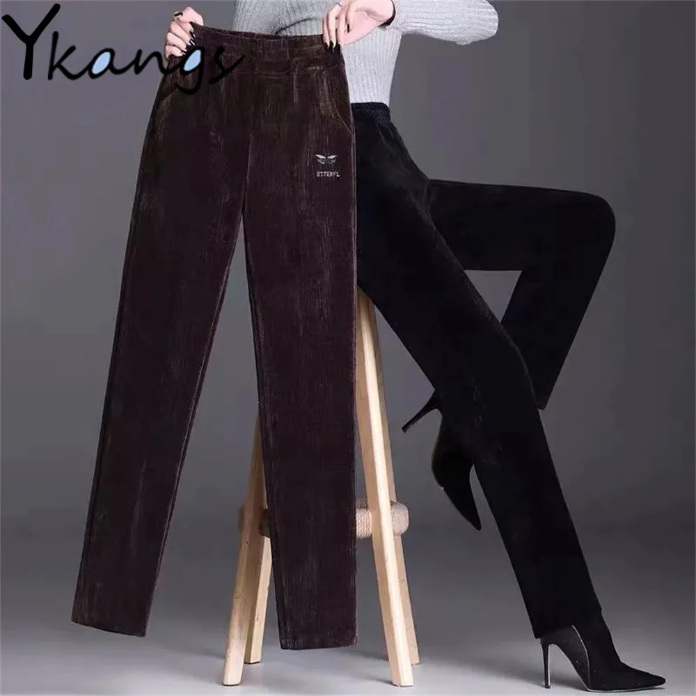 

Vintage Slim Waist Mom Pants Winter Plus Velvet Warm Plus Size Women'S Trousers Female Casual Thickening Black Straight Pants