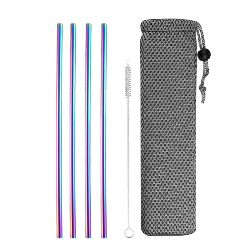 rainbow B Многоразовые металлические трубочки для питья 4/8 шт. 304 Нержавеющая сталь прочный гнутые прямые соломинка для напитков - Цвет: rainbow B