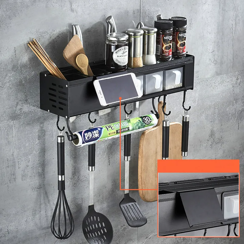 Kitchen shelf rack wall shelf Aluminum Black Storage Rack Kitchen Rack Holder kitchen Accessorie Seasoning Rack Holder 50 CM