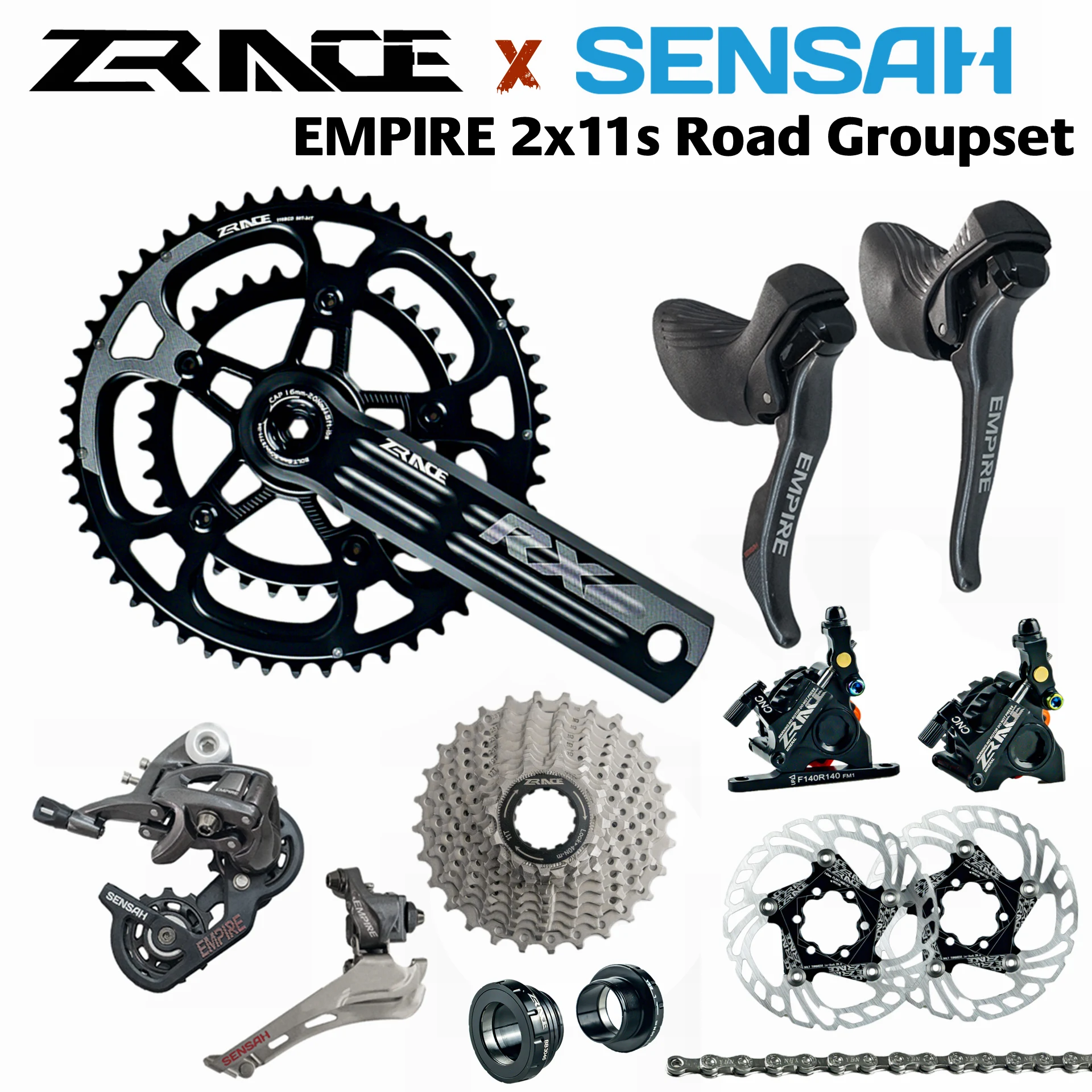 

SENSAH EMPIRE + ZRACE Crank Hydraulic Disc Brake Cassette Chain 2x11 Speed, 22s Road Groupset, for Road bike Bicycle 5800, R7000