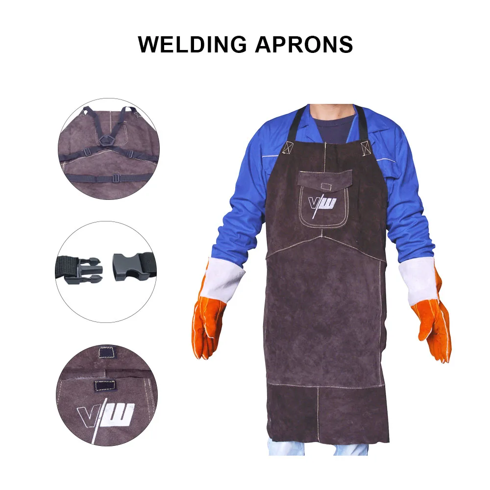 Work Safety Workwear Flame Resistant for Welders kesoto Cowhide Leather Welding Aprons Unisex, Men & Women 