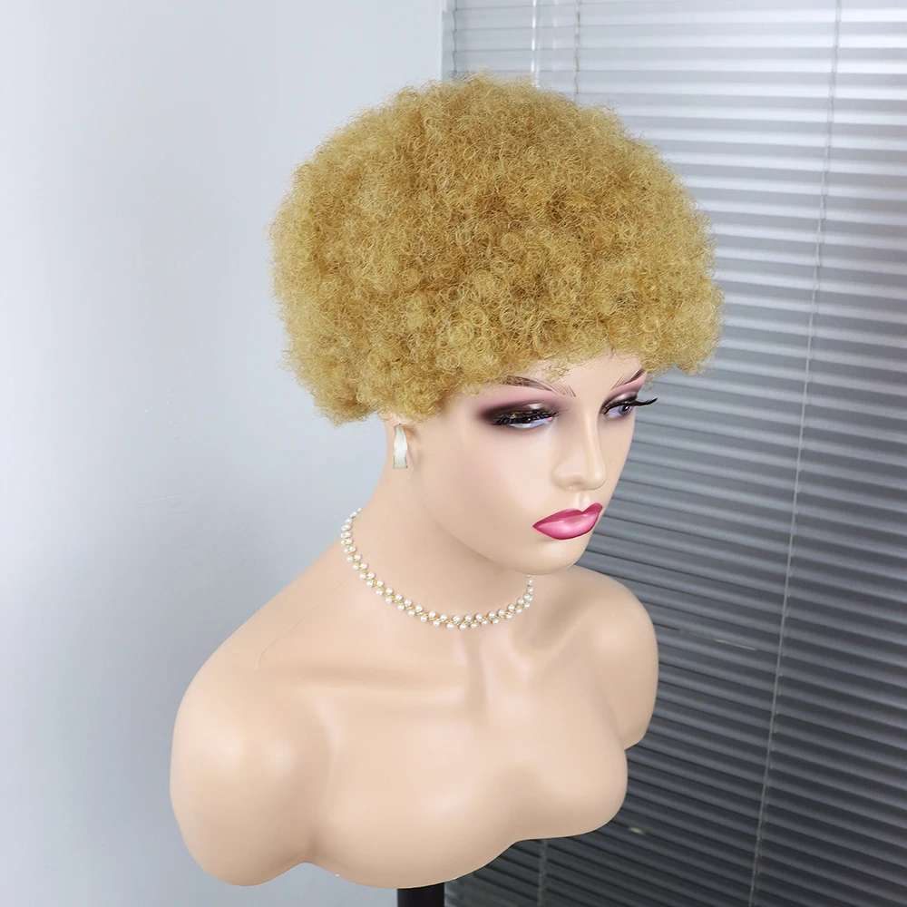 Short Fluffy Hair Wigs Afro Kinky Curly Human Hair Wig For Party Dance Cosplay Wigs With Bangs Short Afro Curly Brazilian Wigs