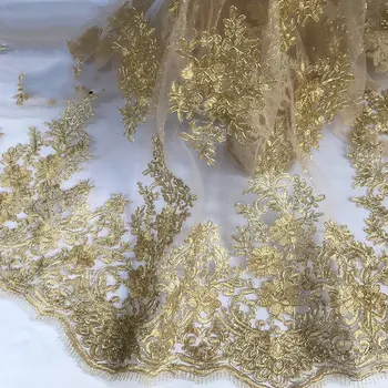 

GLace 1Y/lot Golden car bone lace embroidery mesh knit fabric for wedding drss accessories curtain decoration TX1259