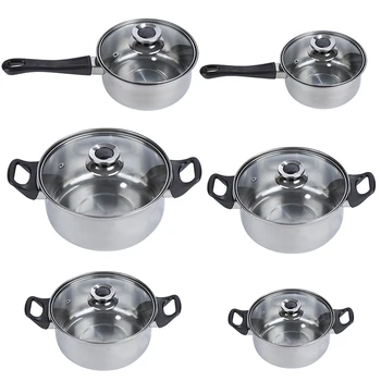 

12-piece Stainless Steel Pan And Lid Set Cookware-Stainless-Steel-Set Cooking Kitchen Stock Pot Kitchen Conductive Cooking HWC
