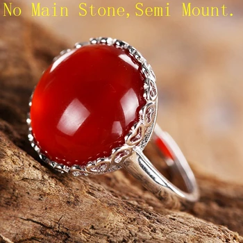 

925 Sterling Silver Women Engagement Wedding Ring 16x16mm Round Cabochon Semi Mount Ring fit Amber Turquoise Setting
