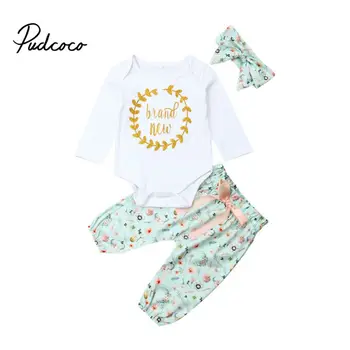 

toddler girl clothing set Letter long sleeve Bodysuit Tops+Floral Pants+Headband Autumn Winter Children Kids Outfits Clothes Set
