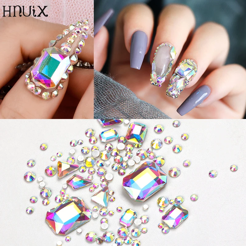 HNUIX 1 коробка Смешанные 3D Стразы Украшения для дизайна ногтей Кристальные драгоценные камни ювелирные изделия золотые AB блестящие камни Шарм Стекло Маникюр Аксессуары