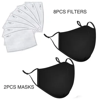 

2pcs PM2.5 Cotton Mouth Mask Anti-dust Mask Reusable Mask Washable Mouth Face Masks With 8PCS Carbon Filter Pad For Summer