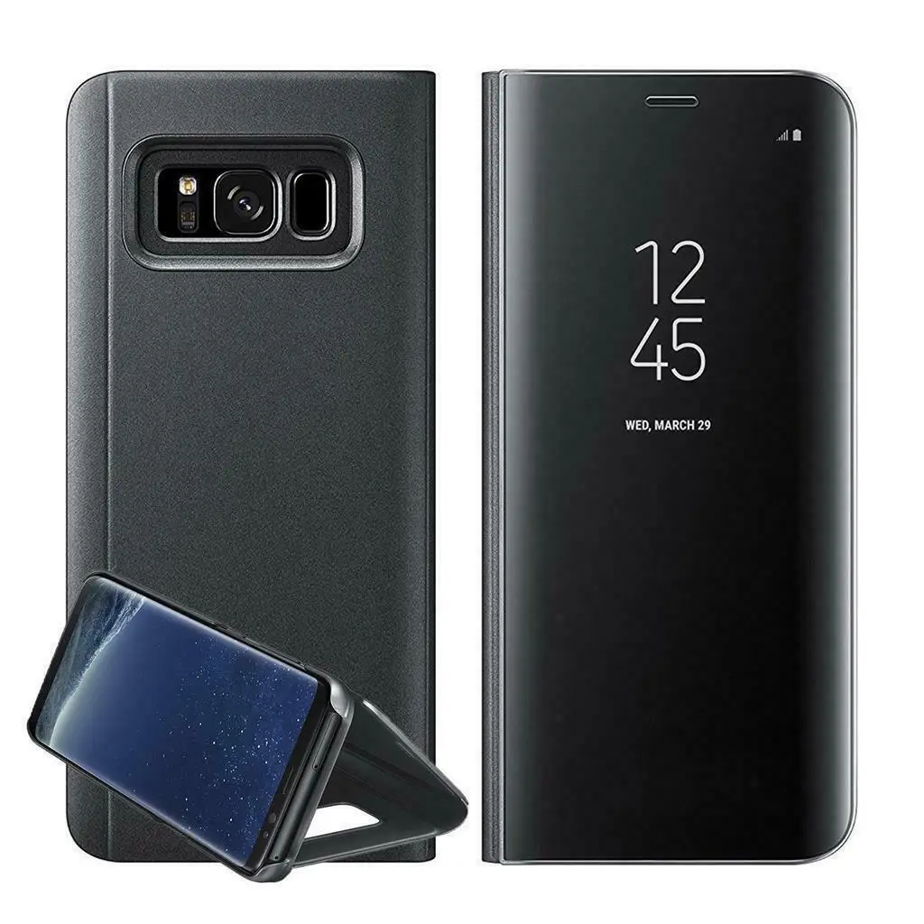 Black Зеркальный чехол для samsung Galaxy J4 J6 плюс умный кожаный флип-чехол с подставкой для A6 A8 плюс A750 A20 A30 A40 A50 A60 A70 - Цвет: Black