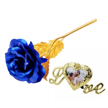 

Gold Plated Rose Foil Romantic Decoration With Photo Frame Anniversary Artificial Valentine's Day Multifunctional Gift Wedding