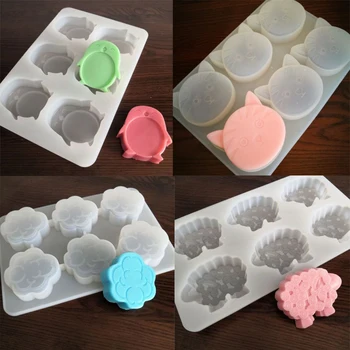 

PRZY Silicone Soap Mold Animals Chocolate Candy Bath Bomb Molds DIY Soap Making Tool Cute Cat Penguin Sheep Clouds 6-cavity Kids