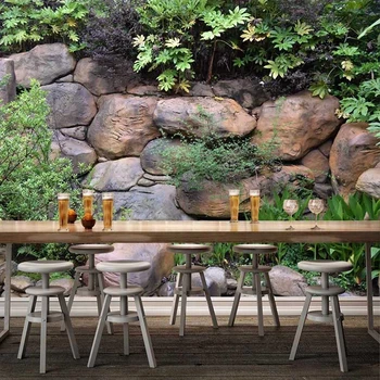 

Custom 3D Mural Green Plant Stones Brick Wall Retro Nostalgia Restaurant Bar Kitchen Dining Room Background Photo Wallpaper 3D