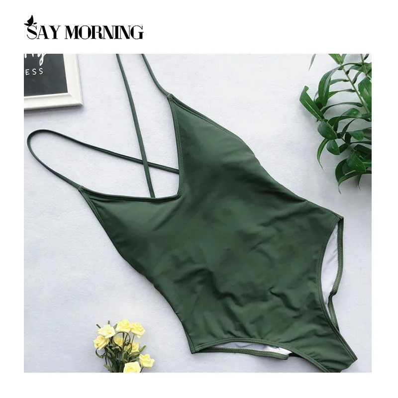 Слитный купальник SAY MORNING с глубоким V-образным вырезом съемные накладки на грудь