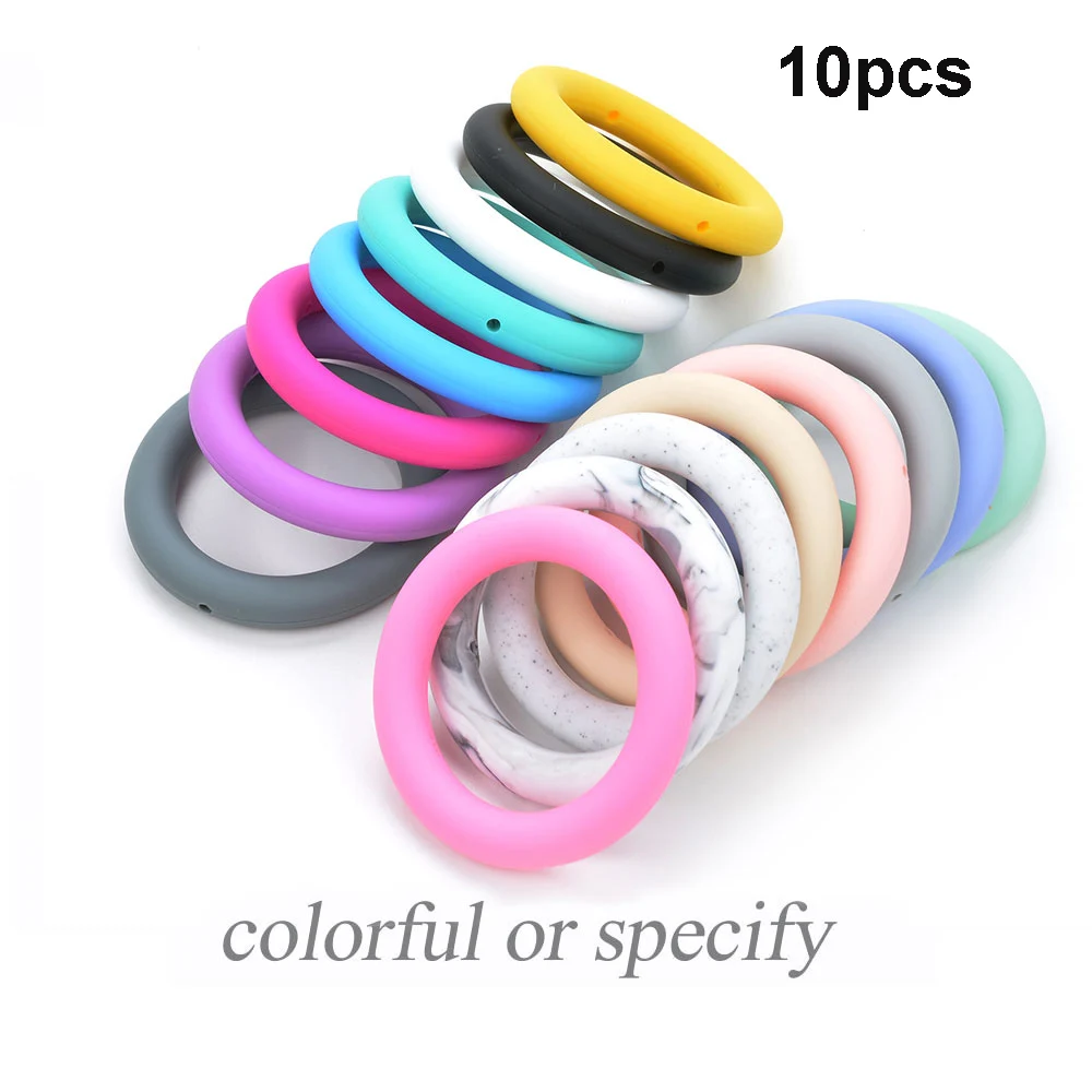 Multicolor LOFCA 10 шт. 65 мм круглый Прорезыватель для зубов пищевого качества детские силиконовые бусины BPA-Free силиконовый Прорезыватель DIY ожерелье, подвеска, аксессуар - Цвет: Multicolor