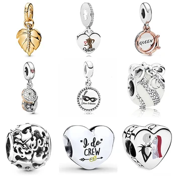 

2019 NEW 100% 925 Sterling Silver Shine Shining Leaf Pendant Rose Gold Regal Queen Crown Hanging Charm Fit DIY Jewelry Set Gift