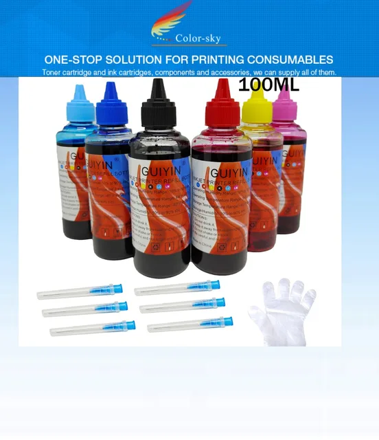 6 Color Refill Dye Ink for Epson 98 99 981 991 T0981 T0986 T0986 Artisan 700 710 725 730 800 810 835 837 100ml Each 6pcs pack