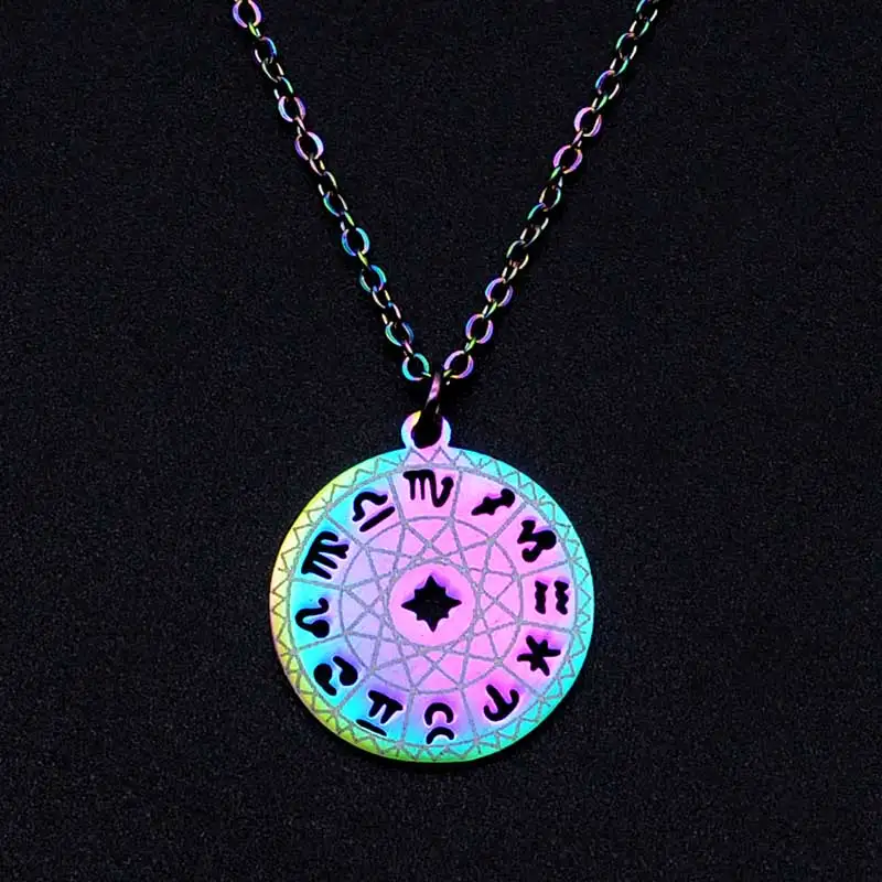 Collana Zodiaco Donna - Ciondolo Tarocchi Doppia Faccia In Acciaio Inox, Regalo Ideale Per Segni Zodiacali - Foto 2