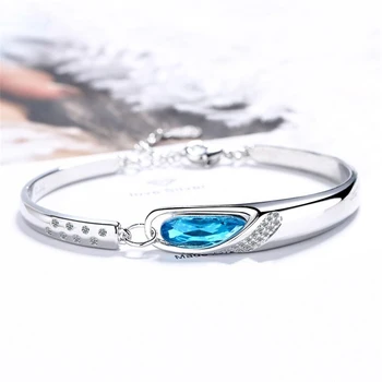 

Sole Memory Blue Crystal Angel Tears Water Drops 925 Sterling Silver Female Resizable Bracelets SBR269