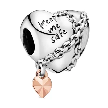 

Free Shipping Authentic 925 Sterling Silver Link Chained Heart Charms Fit Original Pandora Bracelet DIY Jewelry Making Love Bead