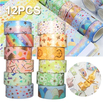 

12pcs/set Washi Tape Scrapbooking Adhesive Paper Stationery Sticker Album Card Stationery Gift Decor