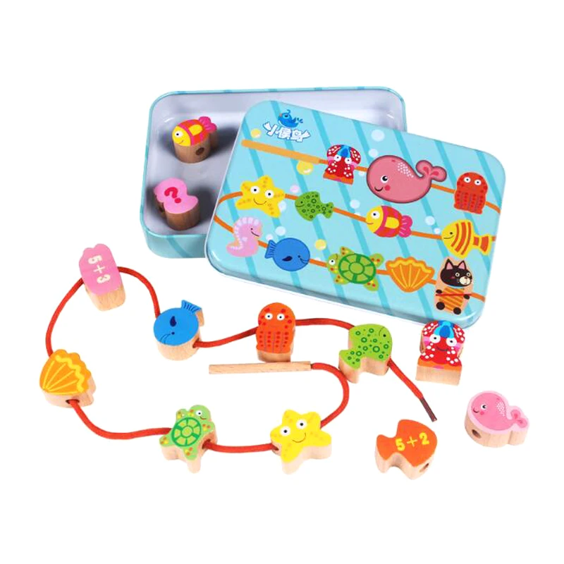 Детские деревянные игрушки DIY игрушка мультфильм фрукты животное нанизывание деревянные бусины игрушка Monterssori развивающие для детей GYH - Цвет: Sea Animal