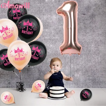 

Amawill 1st Birthday Party Decoration Rose Gold Foil Number Balloon Baby Shower Boy Girl Latex Balloon Kids First Birthday 75D