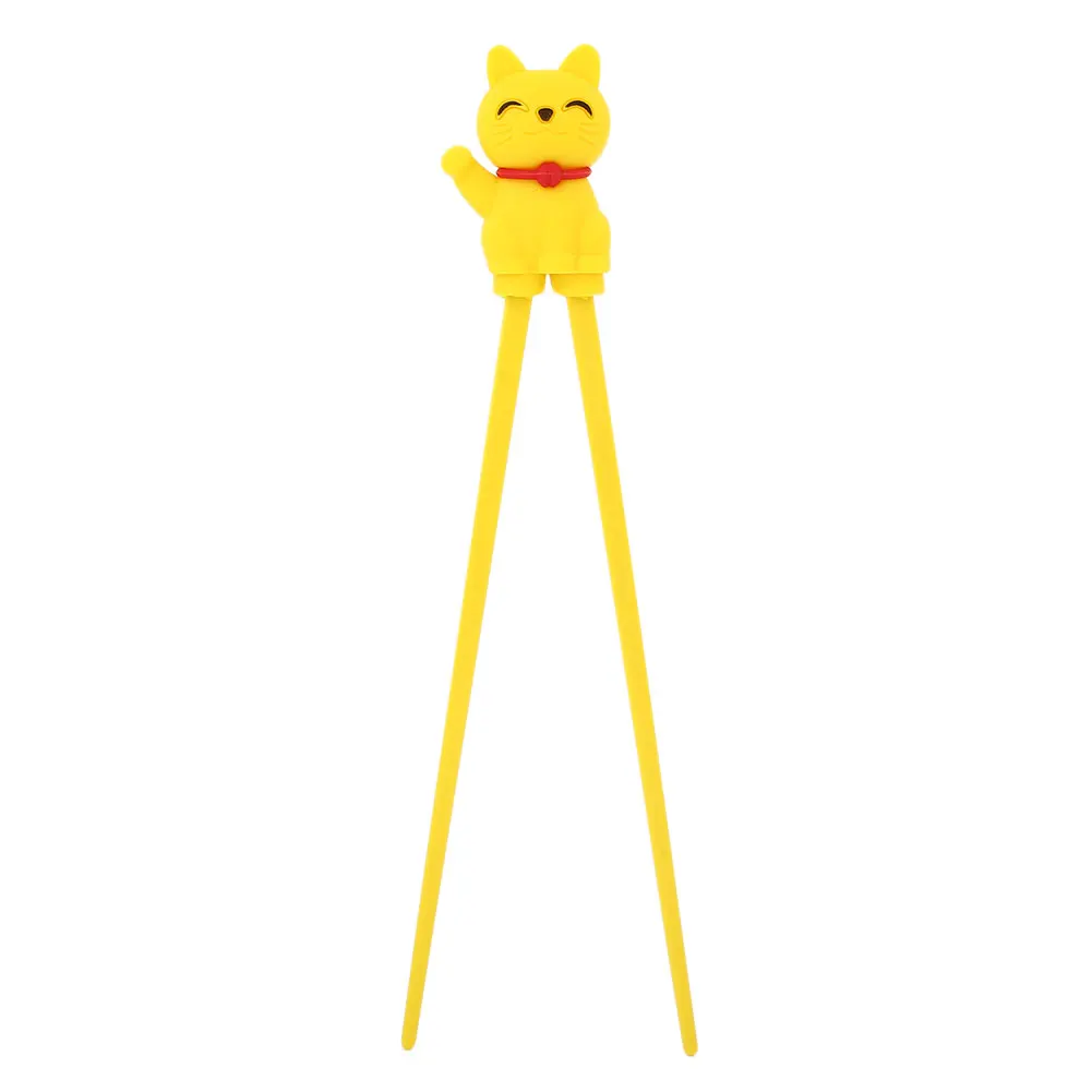 Yellow Многоразовые палочки для еды, посудомоечная машина, безопасные детские многоразовые палочки для еды, посудомоечная машина, безопасный помощник, бамбуковые многоразовые палочки для еды, Забавный мультяшный Кот - Цвет: Yellow