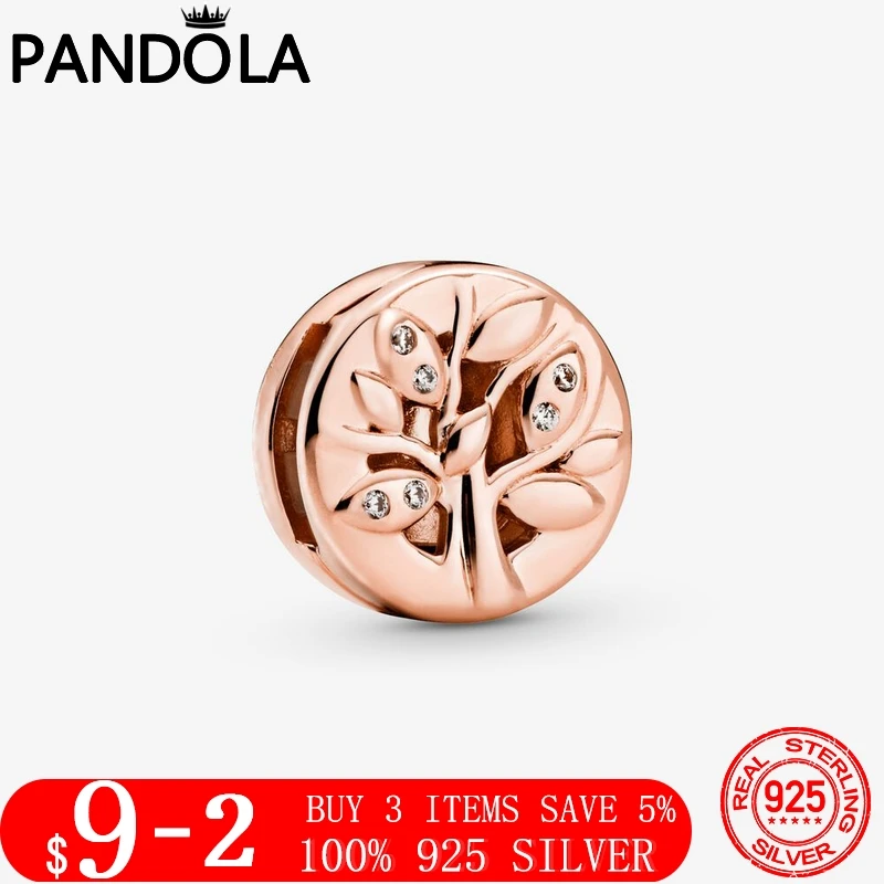 

925 Sterling Silver & Rose Gold Color Sparkling Family Tree Clip Charm Beads Fit Original Pandora Reflexion Bracelet Jewelry