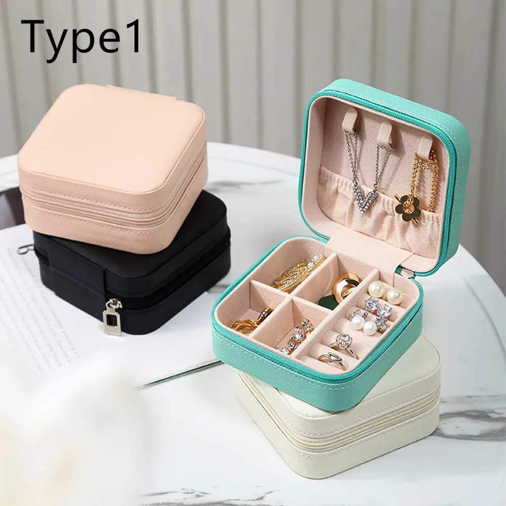 Travel Necklace Earrings Rings Jewelry Display Box Carring Case Velvet-PINK 