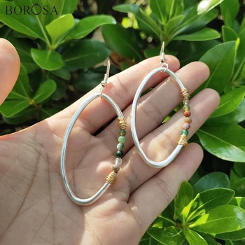 

Fashion Silver Plated Gems Stone Earrings Handmade Natural Stones Drop Earrings for Women Big Earrings Dropshipping WX1663