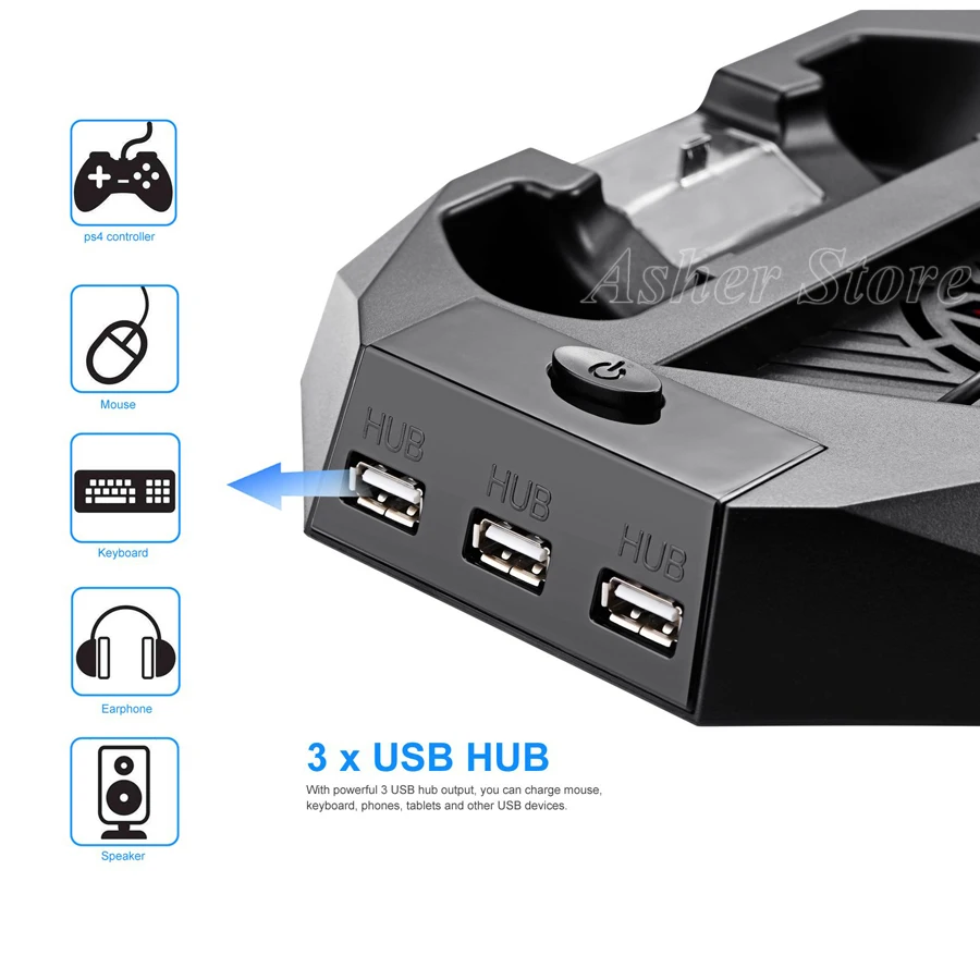 Многофункциональная подставка для PS4, 2 контроллера, зарядное устройство, док-станция, 2 вентилятора охлаждения, 3 usb-хаб для sony Play Station 4 PS 4, консоль и аксессуары