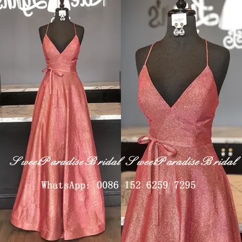 

Brilliant Sequined Evening Dress With Bow Sash 2020 Spaghetti Sweetheart A Line Long Graduation Prom Dresses Robe De Soiree