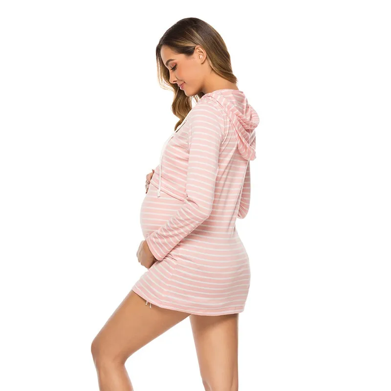 Pregnant mother breastfeeding sweater Maternity Long Sleeve Striped Hoodie Nursing Tops Sweatshirt For Breastfeeding #3AA9 (2)