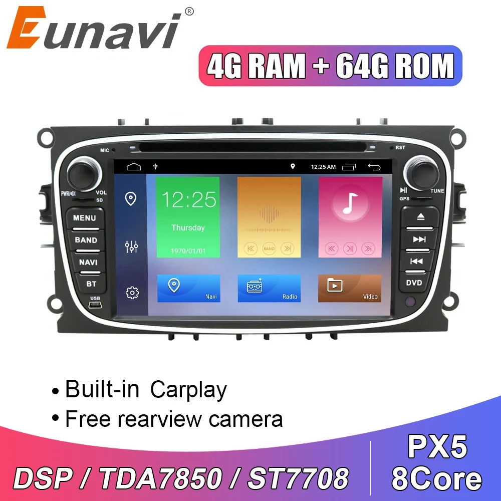 Автомагнитола Eunavi DSP 2 Din Android DVD-плеер GPS для FORD Focus II Mondeo S-MAX Galaxy 2Din мультимедиа 4 ГБ 64