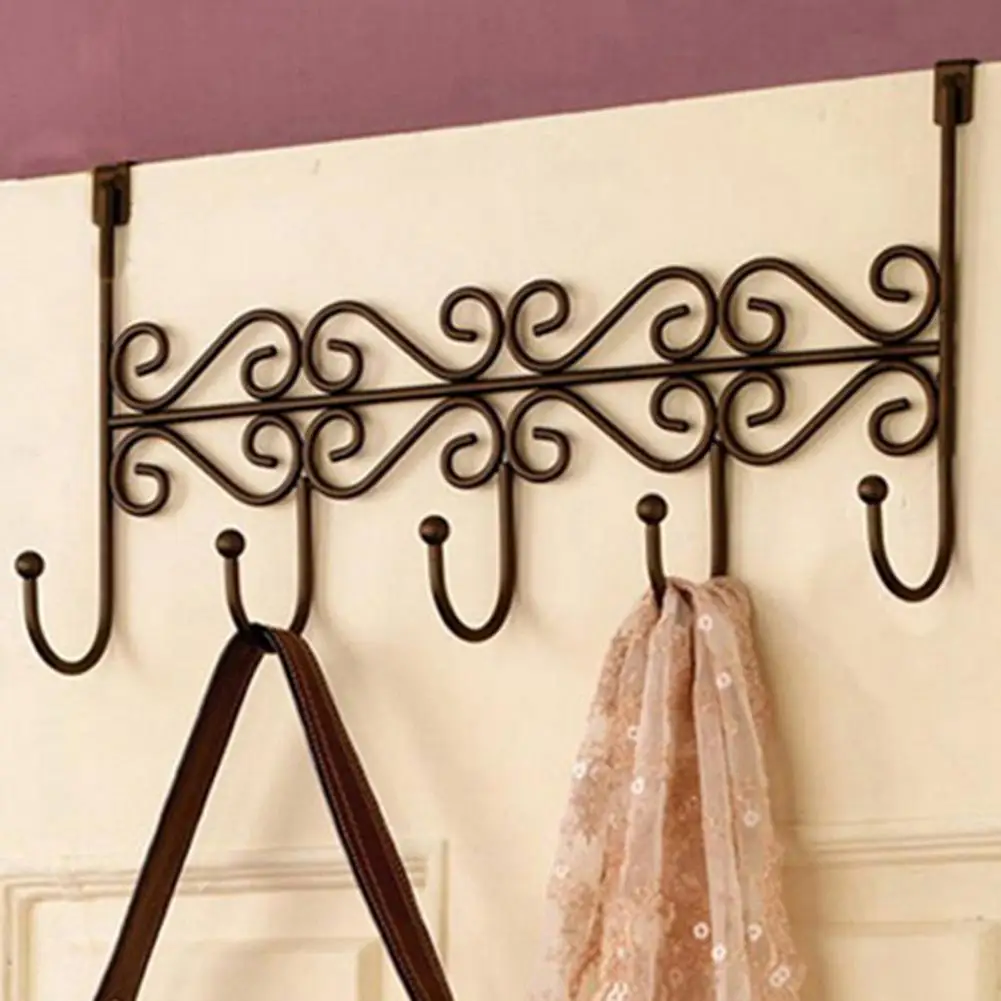 Hot Metal 5-Hook Behind Door Hanger Bag Clothes Key Scarf Hanging Holder Home Storage Organizer Home storage perchero puerta afbeelding