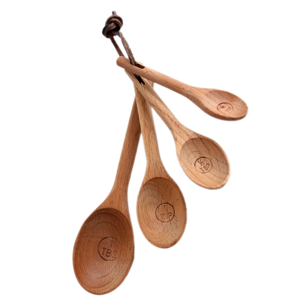 4pcs/set Wooden kitchen measuring spoons,measuring spoon set Cooking Utensil Tools Soup Teaspoon Tableware Honey Spoon Kitchen accessories