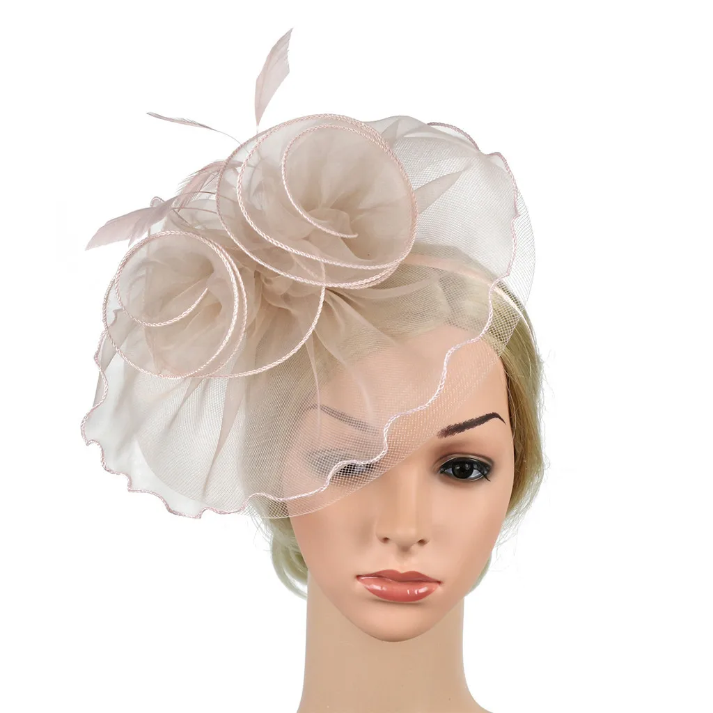 Свадебный марлевый головной убор, женская элегантная шляпа, ремень, цветок, перо, вечерние, шляпа, заколка для волос, повязка на голову, свадебные аксессуары для волос