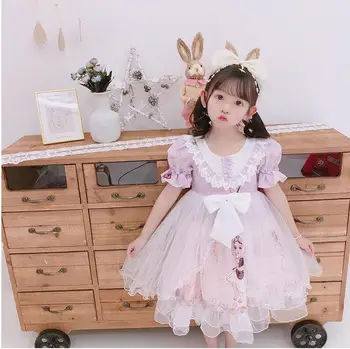 

Retail 2020 New Children Baby Fairy Lace Bow Cartoon Dresses , Girls Princess Sweet Party Clothes 2-8T