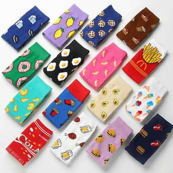 

Socks funny cute cartoon fruits banana avocado lemon egg cookies Donuts food happy Japanese Harajuku skateboard Socks