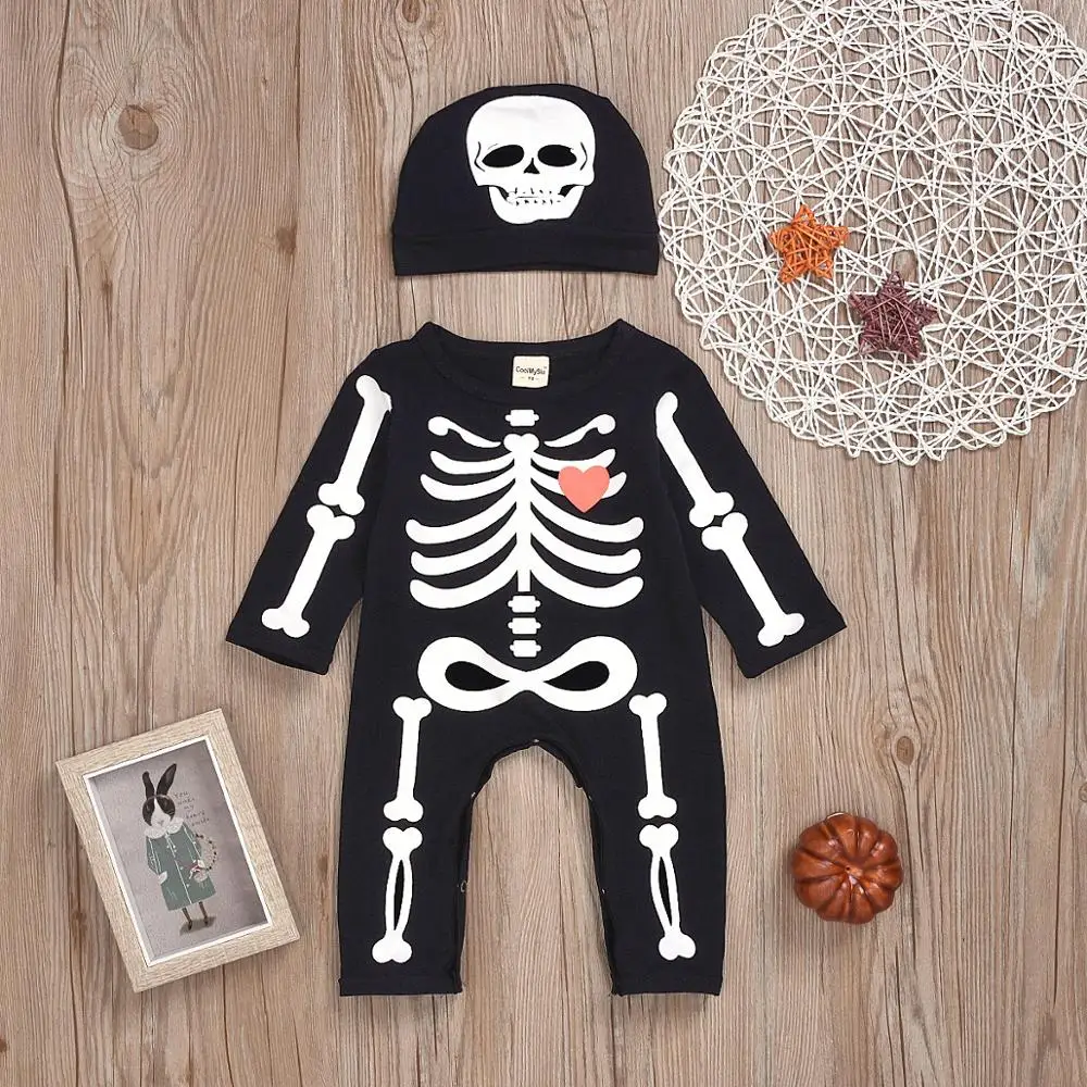 

New baby men and women long-sleeved Halloween Human skeleton print one-piece hats two-piece suit