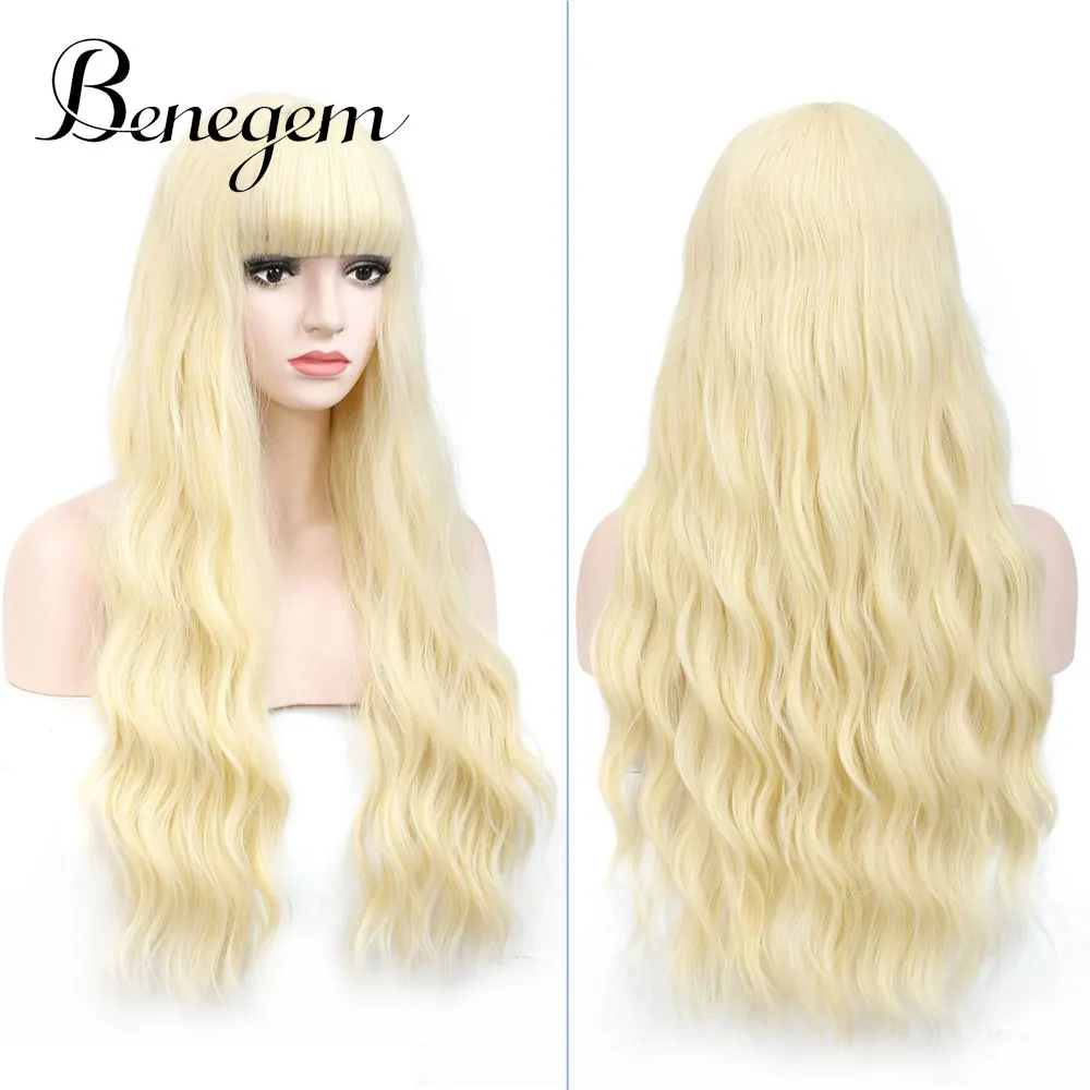 Benegem блонд боб парик с челкой короткий прямой не-кружевной синтетический женский парик косплей костюм цвет 613 блонд - Цвет: WY001