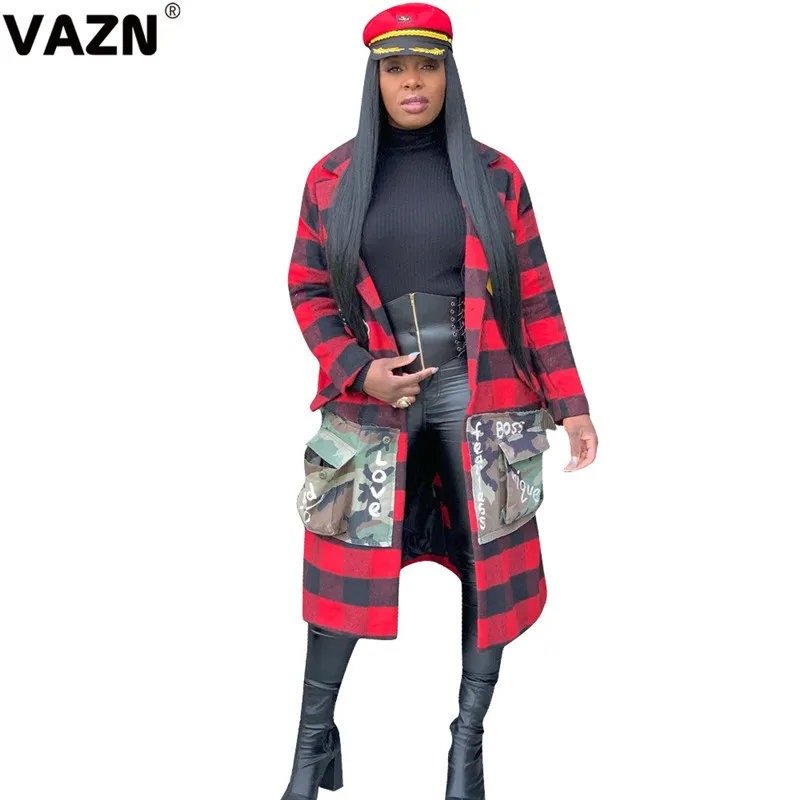 VAZN, дизайн, сексуальное красное клетчатое пальто, уличный стиль, длинный рукав, для ночного клуба, женское длинное пальто - Цвет: Красный